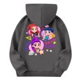 thumbnail image 4 of Moonsky Sudadera con capucha y cordón HUNTRX, estampado de grupo de chicas coreanas, jersey corto, suave y cómodo, top de manga larga para primavera y otoño. Gris oscuro 120, 4 of 5