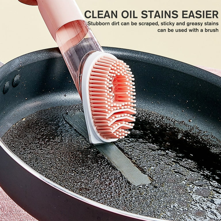 Dishwashing Brush Set, Dish Brush with Soap Dispensing Multi-Function  Kitchen Brush Washing Up Brush with Handle 4 Replacement Stiff Brushes and  Stand 
