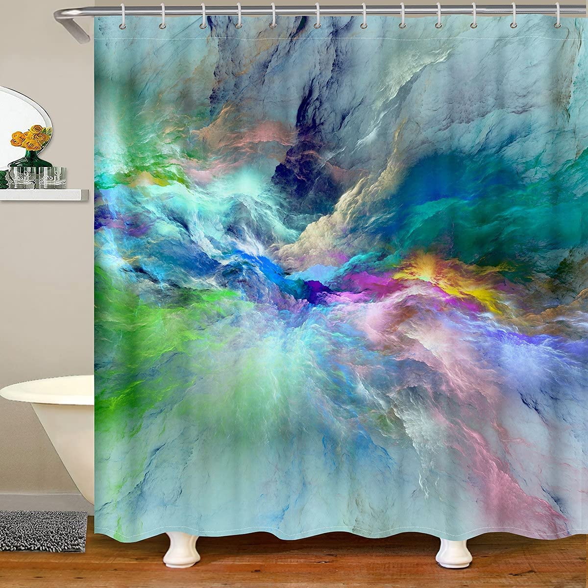 Space Nebula Bath Curtain Marble Shower Curtain Tie Dye Bathroom Sets