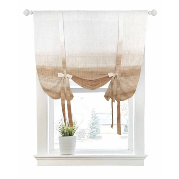 Brown White Ombre Tie Up Curtains for Window, Thermal Insulated Balloon Shade Adjustable Rod Pocket Curtains Valance Panels for Kitchen Bathroom Cafe 42 x 54 Vintage Farmhouse Abstract Striped