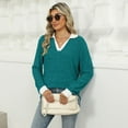 thumbnail image 3 of SWSMCLT Women's Long Sleeve Pullover Sweater Soft Pullover Loose Spring Spandex Top Warm Fashion Casual V Neck Cozy Work Peacock Blue Large, 3 of 5