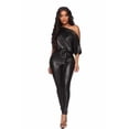 thumbnail image 4 of Belted Sexy PU Faux Leather Jumpsuit (S, Brown), 4 of 9