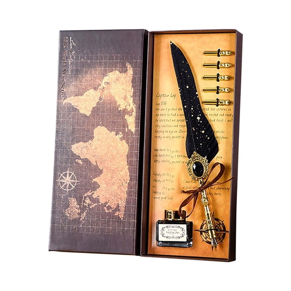 Vintage Quill Pen Glass Dip Pen Set with Ink and Letter Opener for Calligraphy Lovers