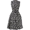 thumbnail image 4 of Peach Couture Women's Collared Floral Sleeveless Knee Fit-and-Flare Dress Black White Polka Dot, Small, 4 of 5