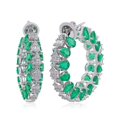 thumbnail image 4 of Pear Shaped Emerald & Round Diamond Solid 18 Kt White Gold Handmade Designer Hoop Earrings, 4 of 4