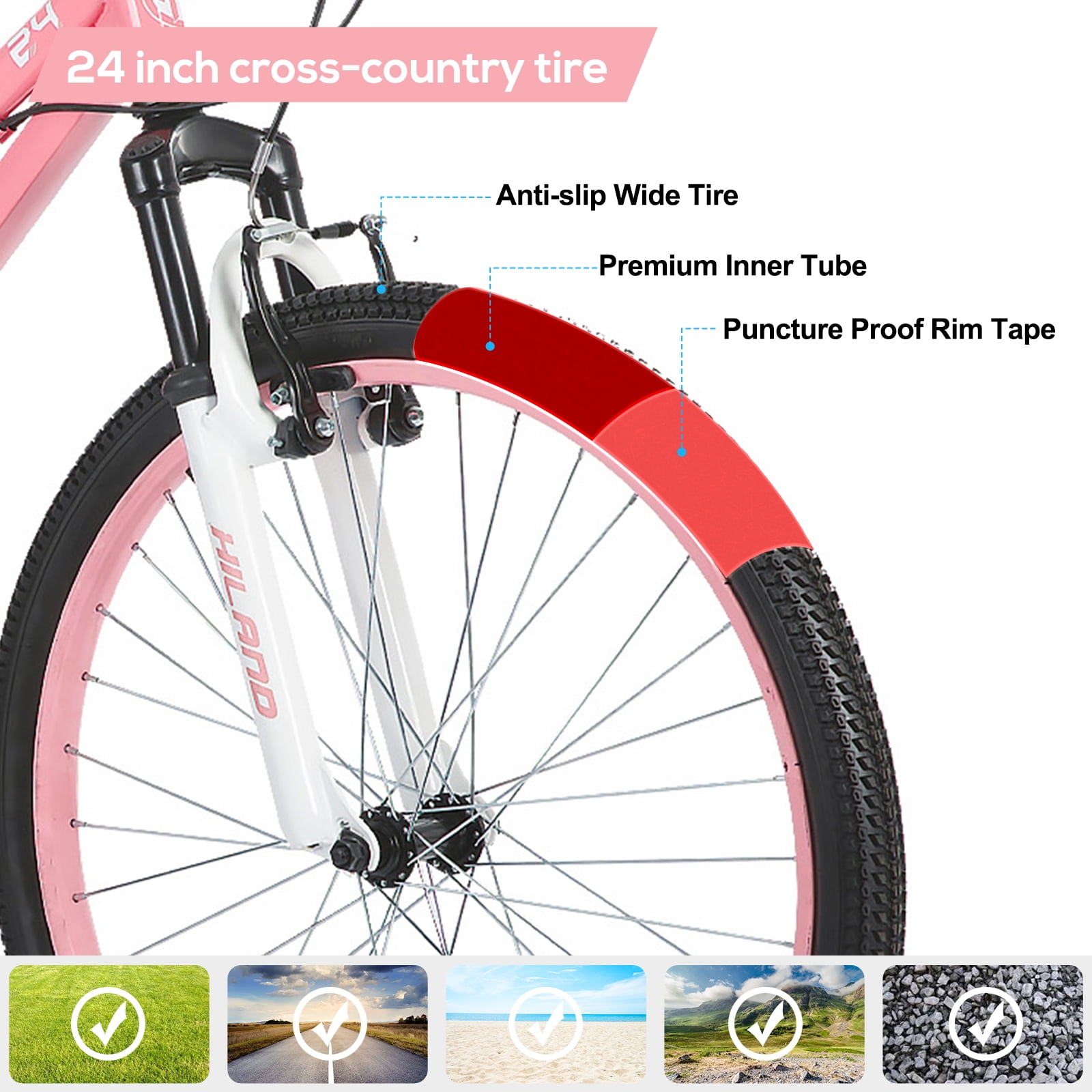 Hiland 24 Inch Mountain Bike, Front Suspension Fork Bicycles for Adults Multiple Colors