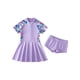 thumbnail image 2 of Traje de baño de una pieza de manga corta para niñas Honeeladyy, traje de baño con protección contra erupciones, falda con cremallera frontal y pantalones cortos, regalo morado para 4 años, 2 of 8