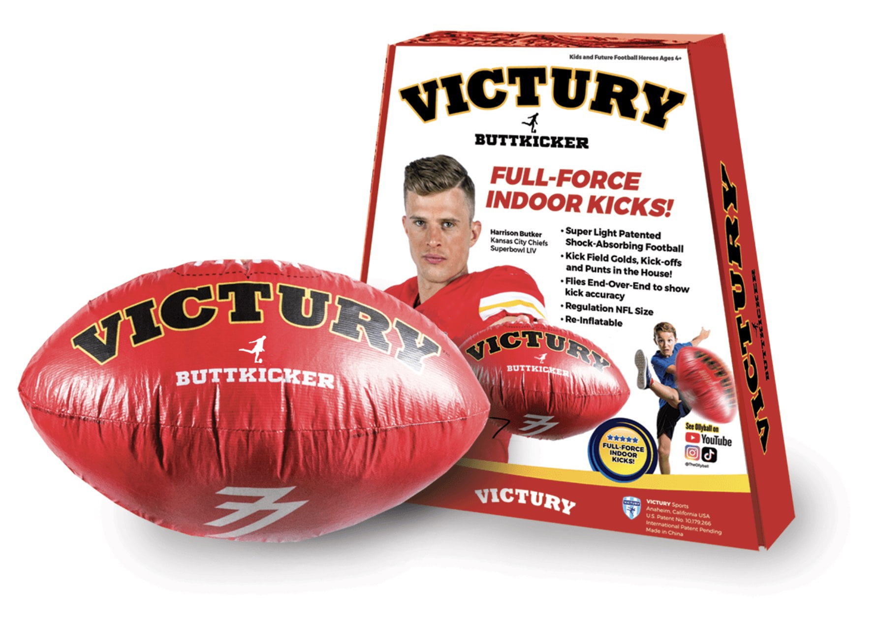 VICTURY BUTTKICKER by Harrison Butker - Ollyball now as an Indoor Football for full-force field goals, punting, training and playing foot ball in the house!