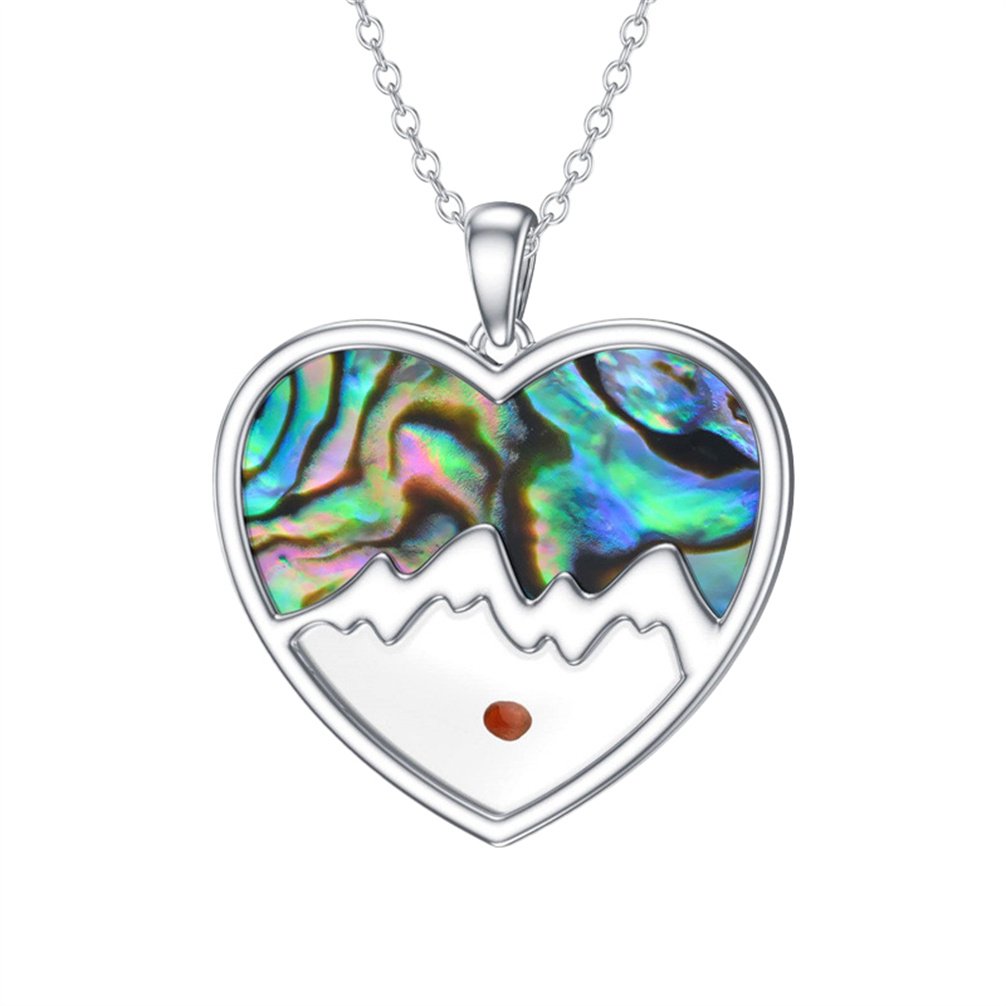 HIRPLIS Mustard Seed Necklace for Women Heart Shape Faith Mountain Pendant Stainless Steel Silver Shell Inlaid Religious Prayer Personalized Gift Jewelry Silver