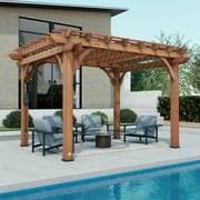 Backyard Discovery Beaumont 12'x10' Cedar Wood Patio Pergola Kit, Trellis Roof, PowerPort