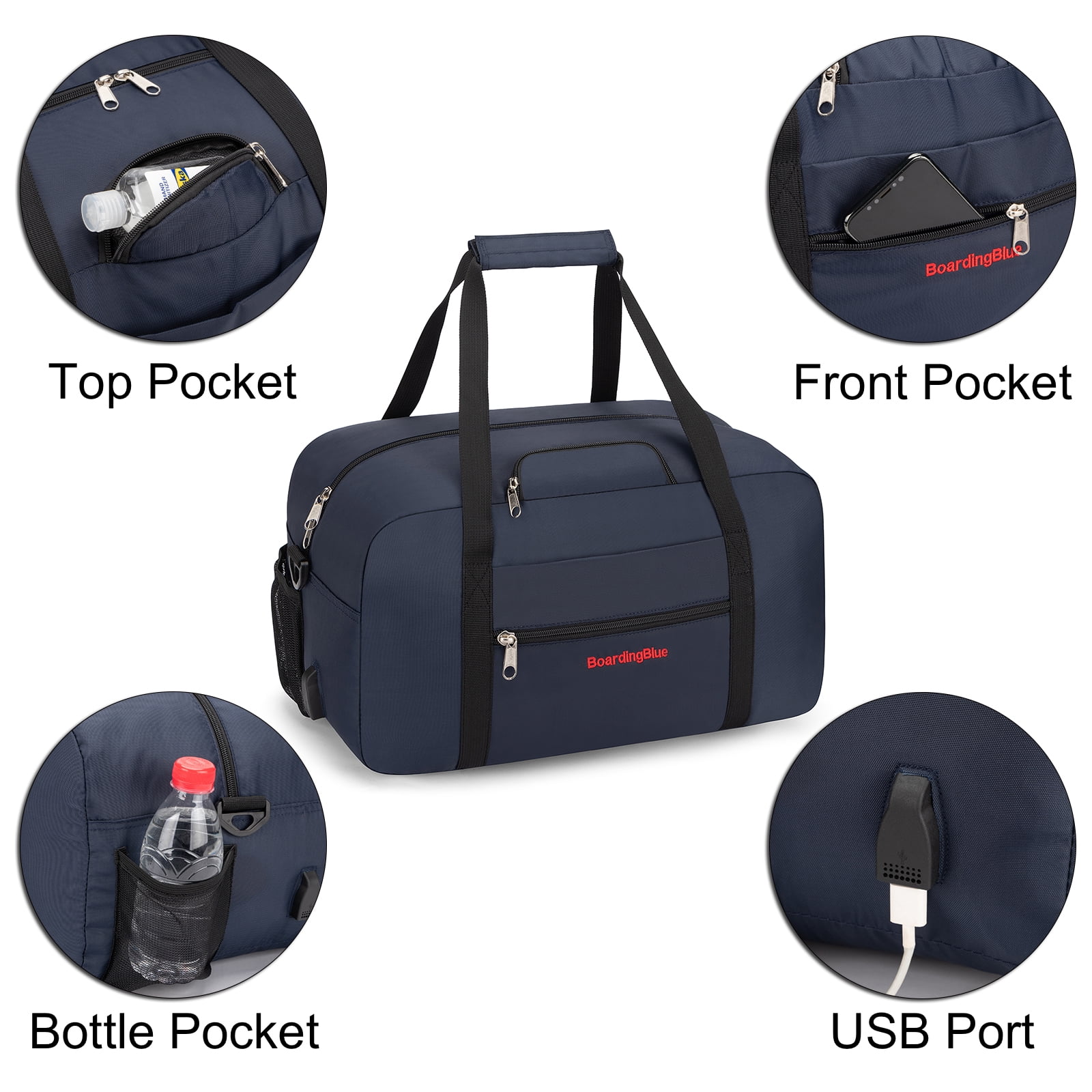 17" Personal Item Underseat Duffel Bag W Pillow for United Airlines (Navy)