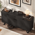 thumbnail image 6 of 63" Sideboard Buffet Cabinet, Kitchen Buffet Storage Cabinet, Mid Century Modern Storage Cabinet with 4 Doors & Shelves, Wood Coffee Bar Console Wine Bar for Living Room, Kitchen,Hallway,Black, 6 of 8