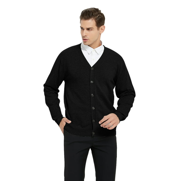 Toptie Men s Sweater Cardigan Long Sleeve Sweater Open Front Cardigan Sweater Casual Fit V Neck Cotton Black S