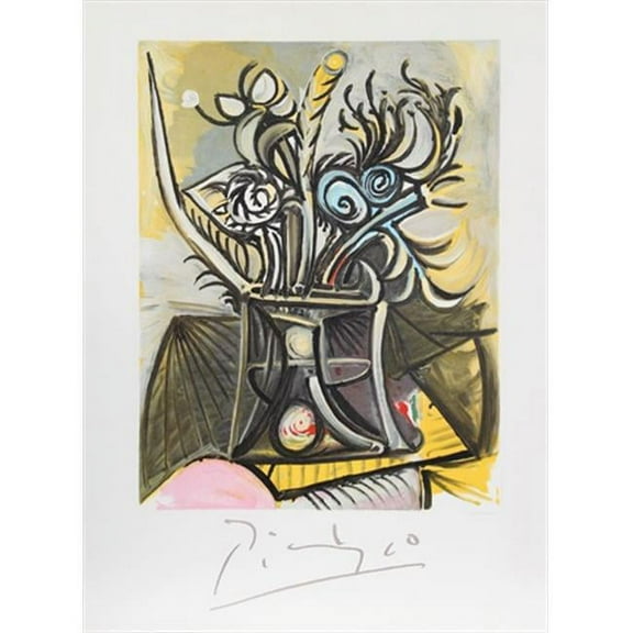 Pablo Picasso 2369 Vase de Fleurs- Lithograph on Paper 29 In. x 22 In. - Yellow- Blue- Black