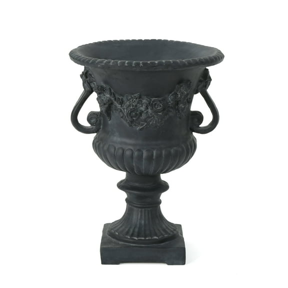 GDF Studio Isia Outdoor Cast Stone Garden Urn Planter, Antique Black