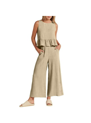 Open Back Cotton Tank Top and Flare Pants Set in Grey
