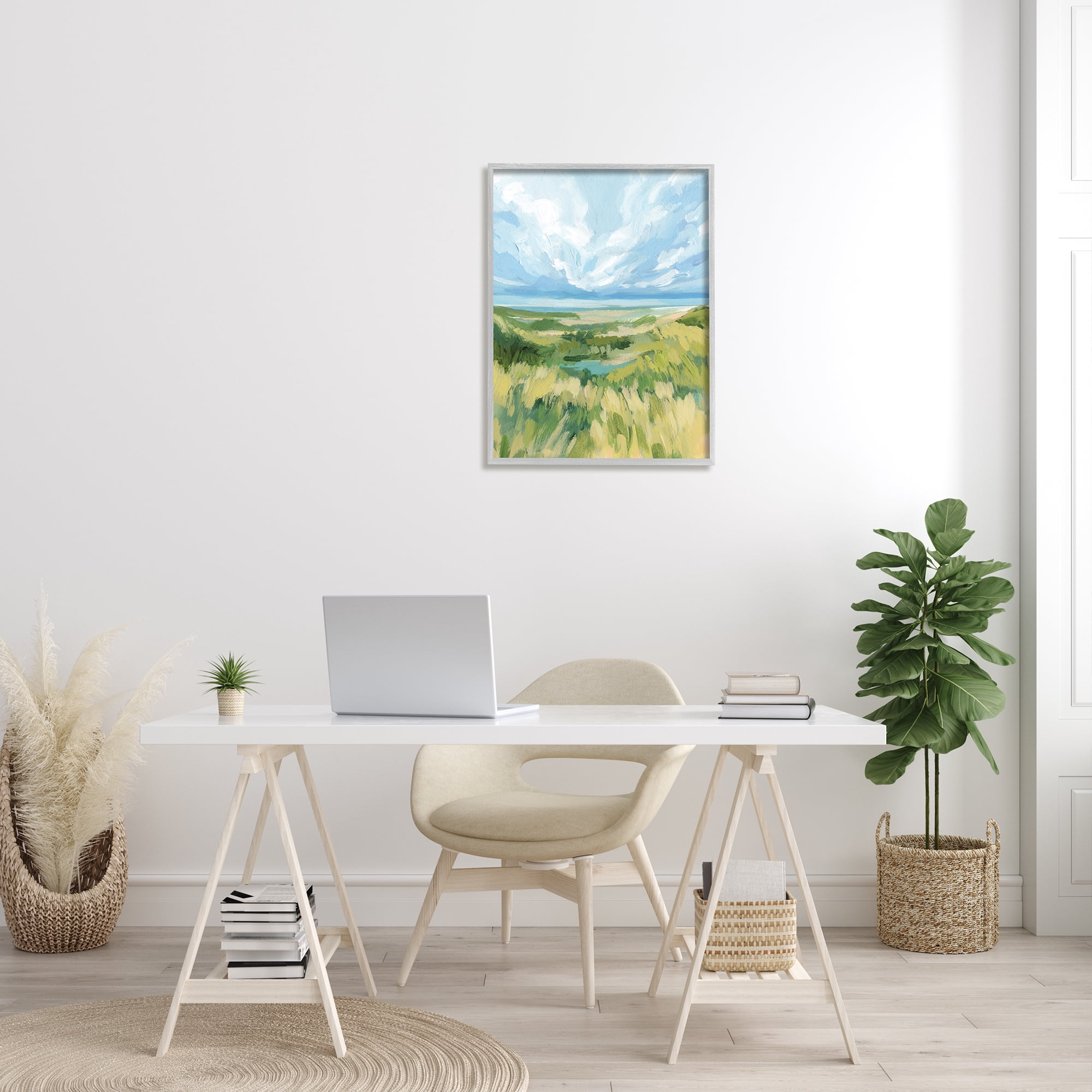 Stupell Coastal Grassy Dunes Landscape Landscape Painting Gray Framed Art Print Wall Art
