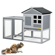 Coziwow Rabbit Hutch Small Animal Cage w/ Openable Roof Indoor&Outdoor, Gray