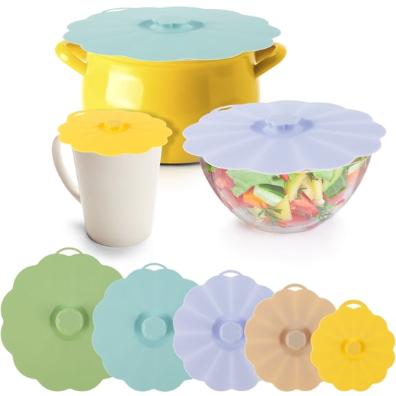 5Pcs Silicone Lid Set Heat Resistant Silicone Bowl Covers Reusable Silicone Suction Lids 4/6/8/10/12inch Dustproof Flexible Bowl Lids for Cups Pots Pans Oven Fridge Kitchen