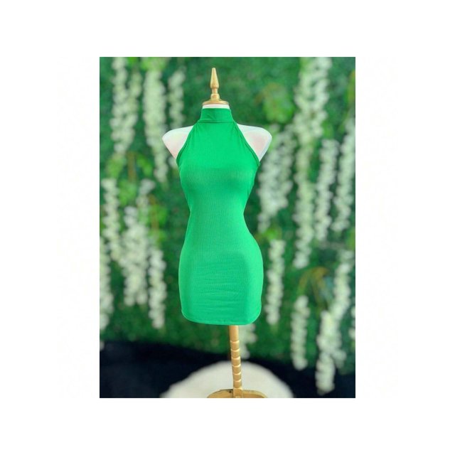 Vestido Con Cuello Alto Entallado Sin Mangas Color Verde Talla Unitalla Marca Emil SaEs
