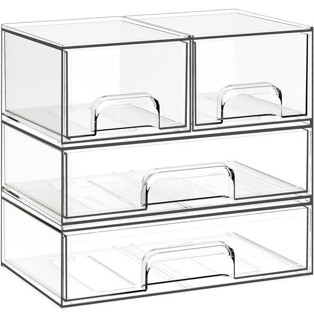 Cajones de almacenamiento apilables Criusia de plástico transparente, paquete de 4