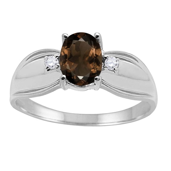 Mauli Jewels Rings for Women 0.9 Carat Oval Smokey Quartz and Diamond Ring Prong 10K White Gold
