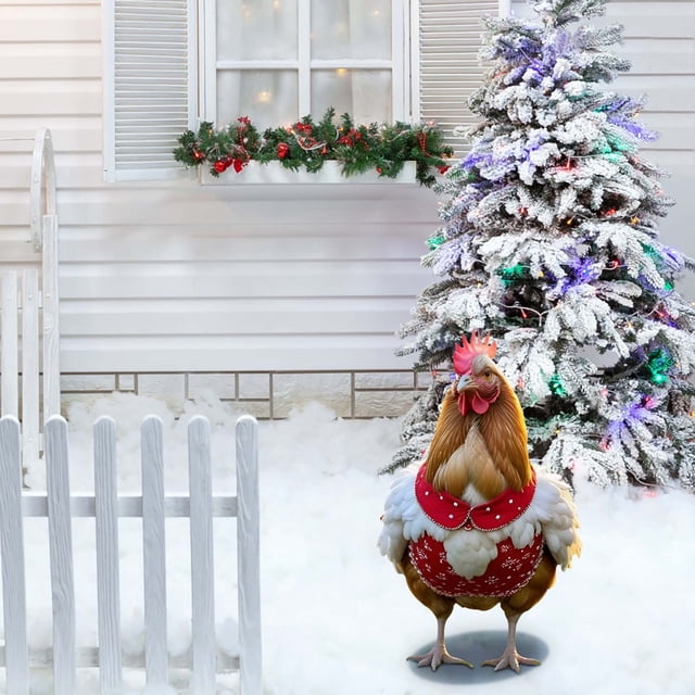 Uuiauoio Christmas Chicken Yard Stake Outdoor Garden Decoration Farm Animal Ground Plug Festive Lawn Ornament for Holiday Display and Seasonal Decor,Christmas Outdoor Deco Xmas Ornaments