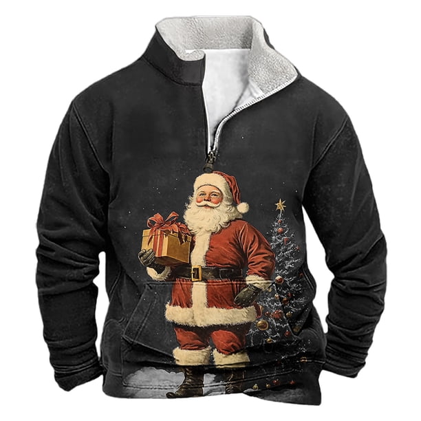 Sudadera sin capucha para hombre, informal, a la moda, con cuello alto, estampado, con cremallera, jersey de manga larga, blusa de poliéster para hombre