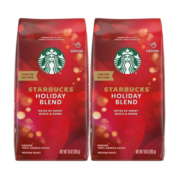 Starbucks Ground Coffee Bag, Holiday Blend, Medium Roast Coffee, 100% Arabica Coffee, Notes Of Sweet Maple & Herbs, 10-Ounce Bag (Pack Of 2)