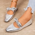 thumbnail image 3 of Rokment Bow Metallic Dress Shoes for Women Bride Wedding 2026 Fall Fashion Casual Leather Pointed Toe Ballet Flat Comfortable Low Heels Walking Slip on Dressy Loafers Silver Size 9, 3 of 8