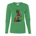 thumbnail image 2 of Colorful Rainbow Rabbit Animal Lover Womens Graphic Long Sleeve T-Shirt, Kelly, Small, 2 of 3