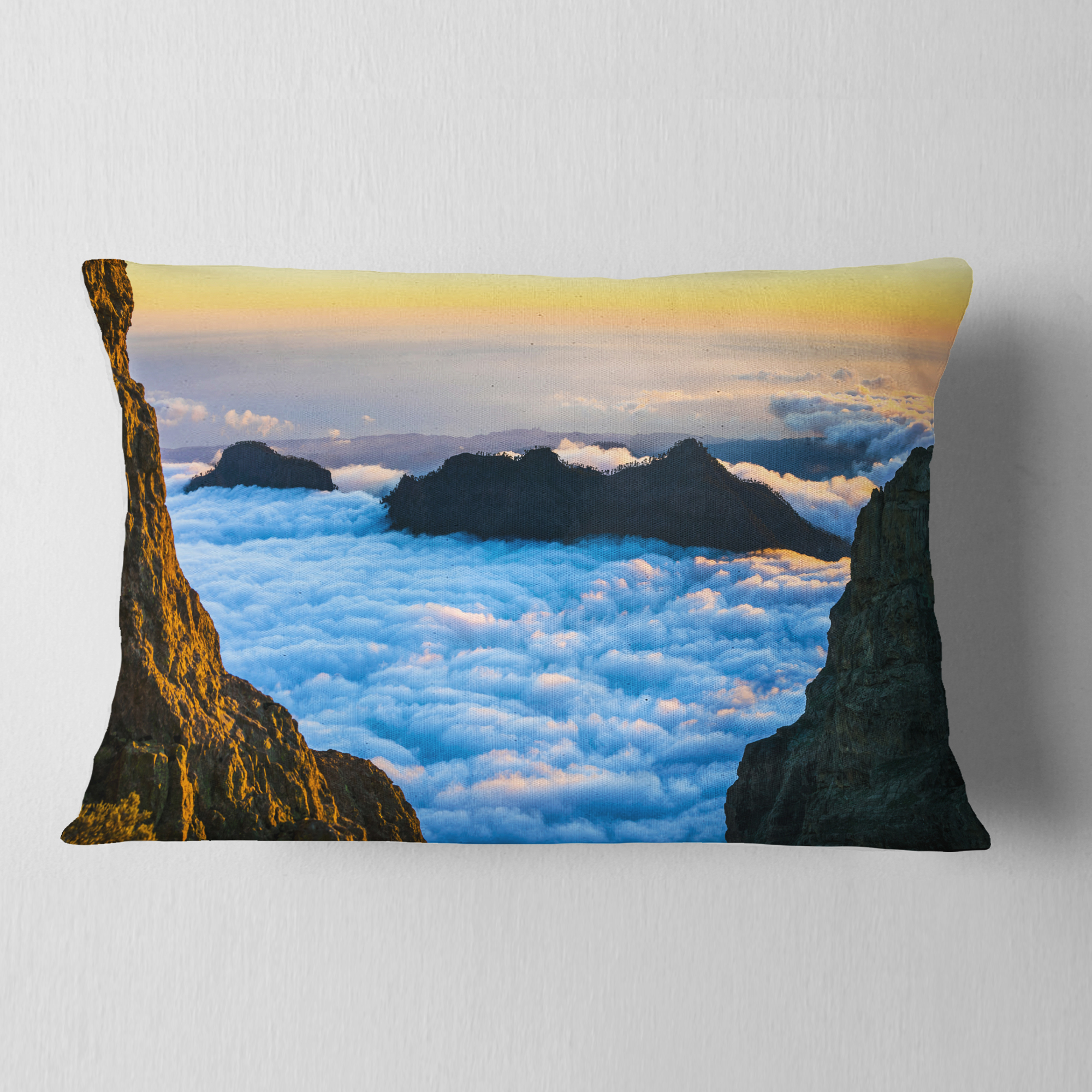 Designart Gran Canaria Sunset over Clouds - Seashore Throw Pillow - 12x20