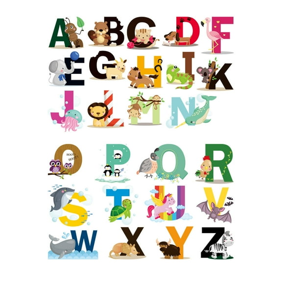 Wall Decals Alphabet Educational Animal Stickers Classroom Playroom Living Room Kids Bedroom Kindergarten Decor Animal Letters