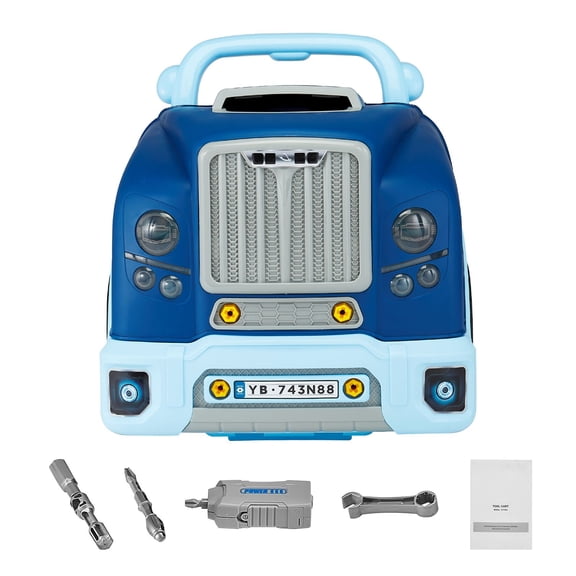 Kids Mechanic Car Repair Set 60 Pieces with Removable Parts Lights Sounds Steering Wheel and Horn for Toddlers Age 3 Blue