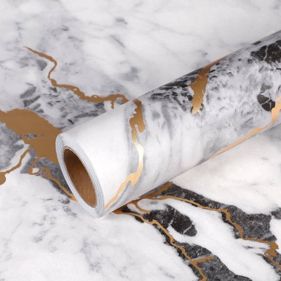 VEELIKE Black and White Gold Marble Contact Paper for Countertops Waterproof Peel and Stick Countertop Contact Paper for Kitchen 15.7''x118'' Self Adhesive Marble Wallpaper for Bathroom Walls