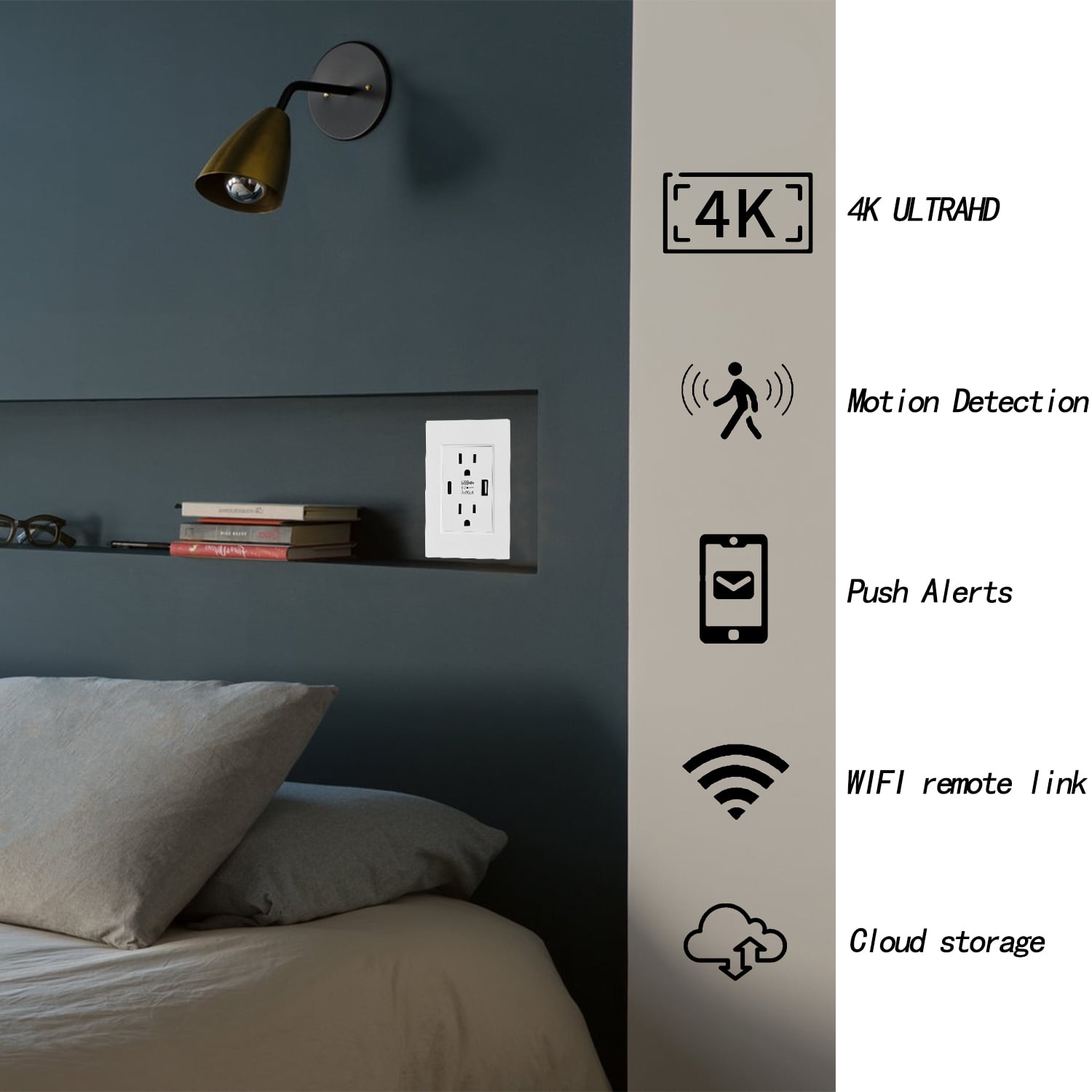 Yaoinaoou WIFI Mini Camera 1080P HD AC Wall Socket Home Security Cam Video Recorder with Motion Detection,Cloud Storage,2 Plug Outlets &2 USB Ports,Indoor Surveillance Camera for Home,Office,and More