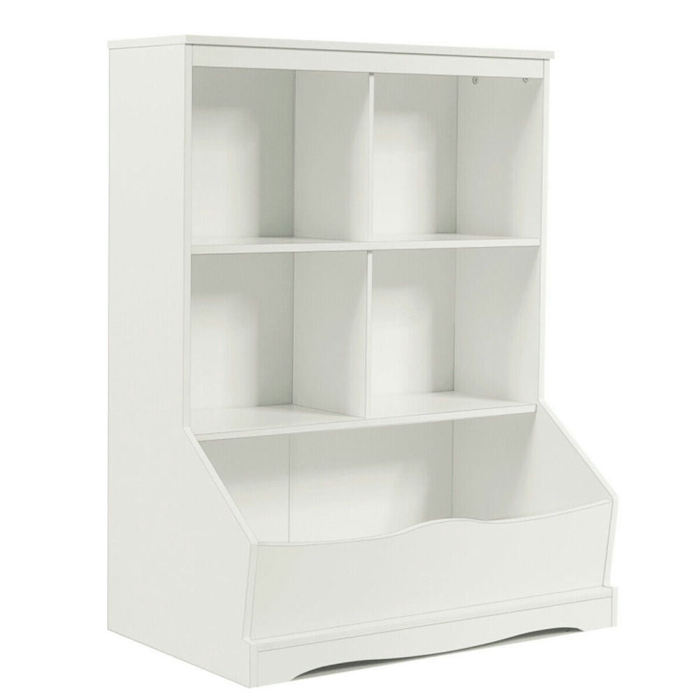 Topcobe 3-Tier Children's Multi-Functional Bookcase Toy Storage Bin Floor Cabinet, Kids Toy Storage Organizer-White