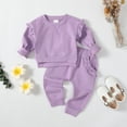thumbnail image 3 of Kucnuzki 18 Months Baby Girl Winter Outfits Pants Sets 24 Months Long Sleeve Classic Solid Color Durable Pull-Over Elastic Pants 2PCS Set Purple, 3 of 9