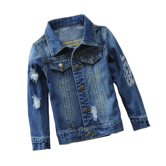 MEZZALL Distressed Denim Jacket Boys Embroidered Fall Fashion Coats Casual Kids Outerwear Jacket With Style Breathable Long Sleeve Tops