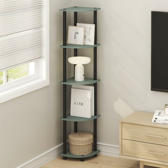 Furinno TURN-N-TUBE 5-Tier Corner Bookshelf in Sage Green