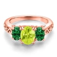 thumbnail image 3 of Gem Stone King 18K Rose Gold Plated Silver Yellow Lemon Quartz and Green Created Emerald Filigree Style 3 Stone Ring for Women (1.80 Cttw, Oval 8X6MM and 6X4MM) (Size 5), 3 of 6
