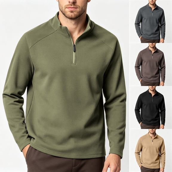 Vetsdori Sweatshirt Tshirts for Men Long Sleeve Zipper Pullover Work Winter Travel Plain Stand up Collar Mens Shirts Casual