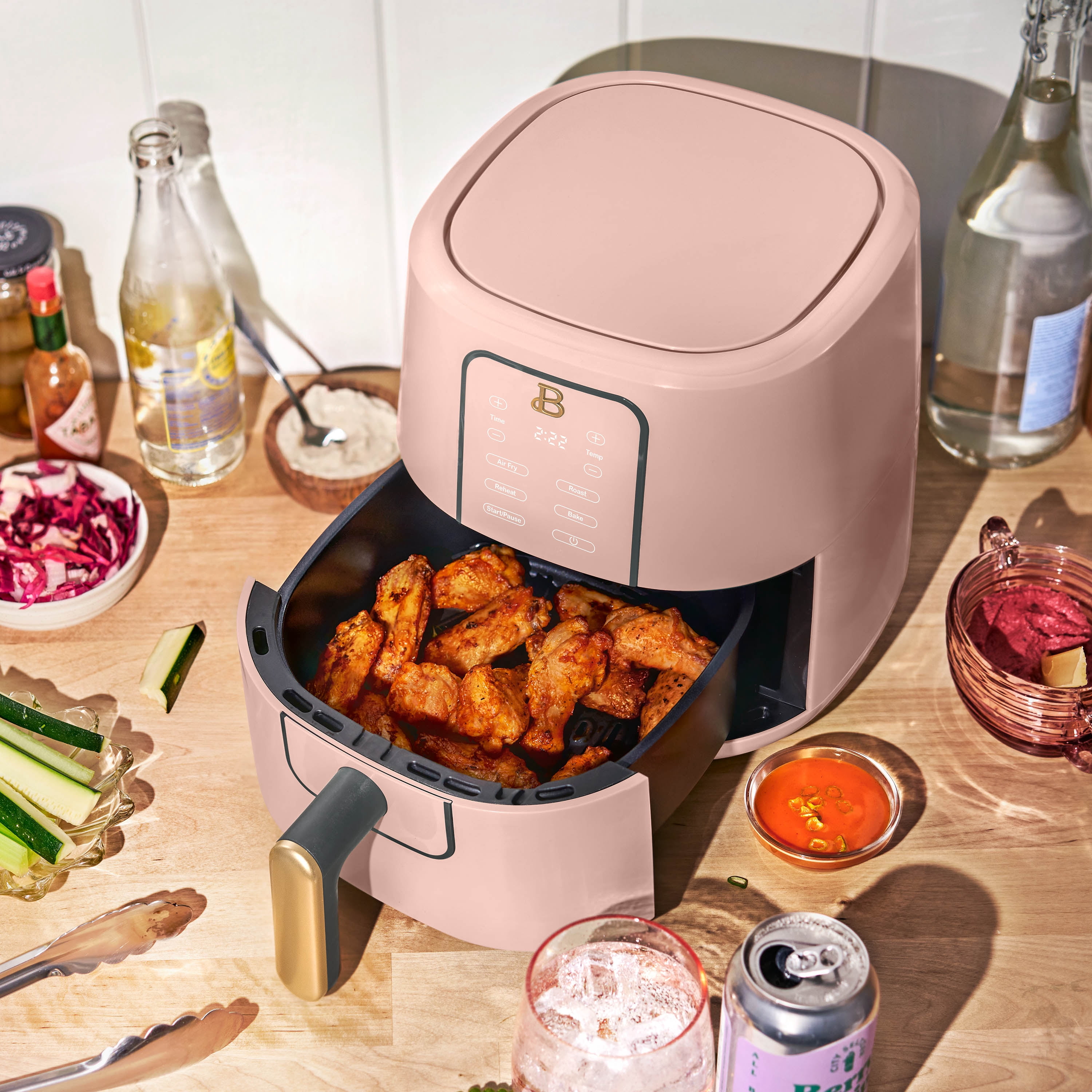 Beautiful 3 Qt Air Fryer with TurboCrisp Technology, EverGood Ceramic Nonstick Coating, Rose by Drew Barrymore