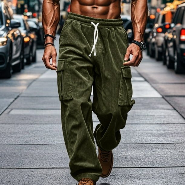 Pantalones largos para hombre, lisos, informales, con correa elástica, para fitness al aire libre, pantalones cargo, pantalones para hombre