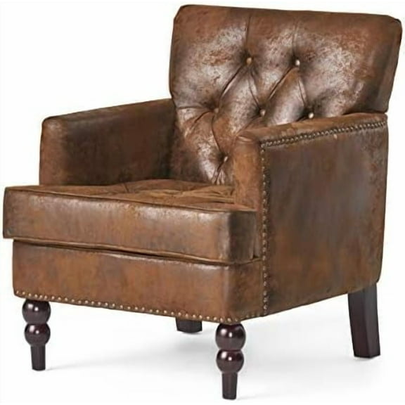 Malone Tufted Club Chair, Brown 28D x 29.5W x 33.5H Inch$$Furniture