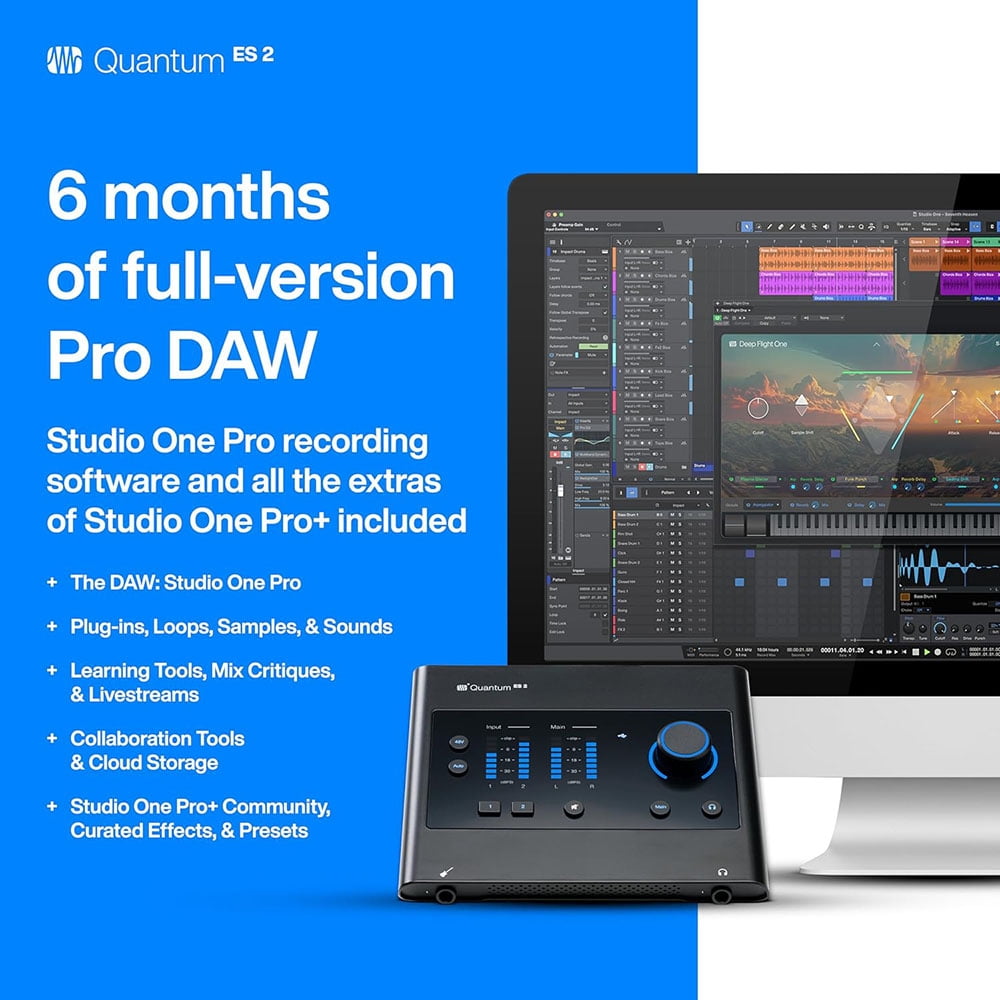 PreSonus 2777700503 Quantum ES 2 USB-C Audio Interface with Studio One Pro Software Bundle with 2YR CPS Enhanced Protection Pack