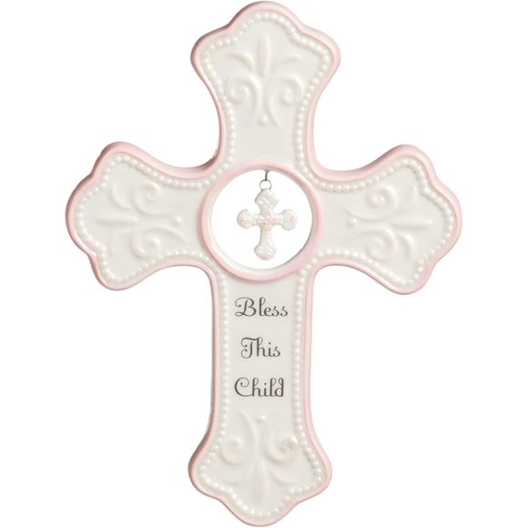Nat and Jules Bless This Child Hanging Cross, Pink