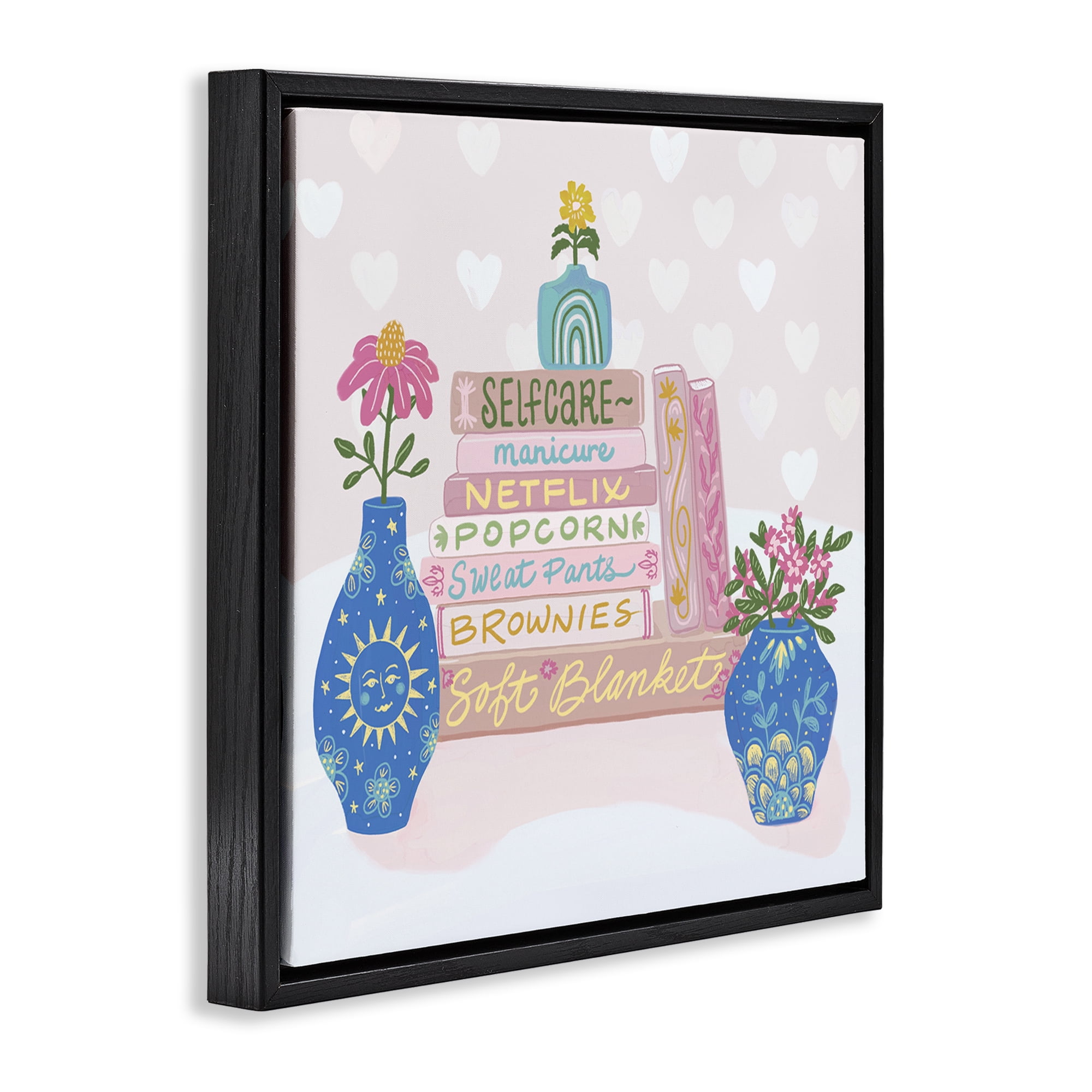 Stupell Industries Cozy Boho Self Care Books Black Framed Floater Canvas Wall Art, design by Connie Summers