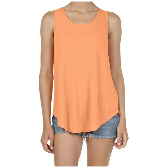 Summer Saving Usmisi Tank Tops Solid Round Neck Sleeveless T Shirts for Women Breathable Relax-fit Plain Workout Tank Blouses Orange XL Up to 65% off