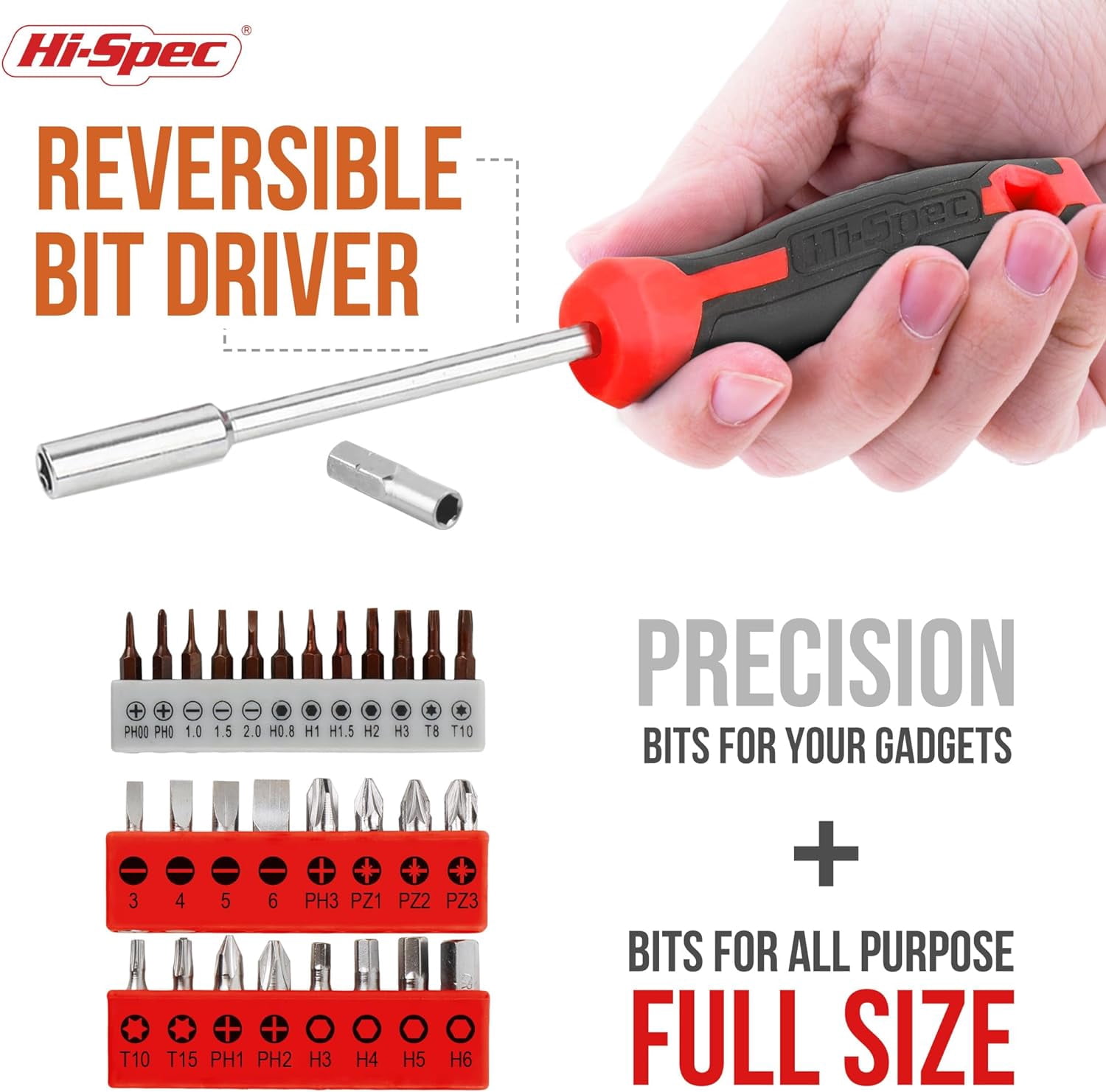 Hi-Spec 42pcs Red Small Tool Kit for Household, DIY, Office with Screwdriver, Bits, Compact Case
